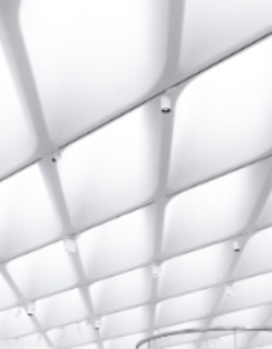 bright white ceiling with lights and sections