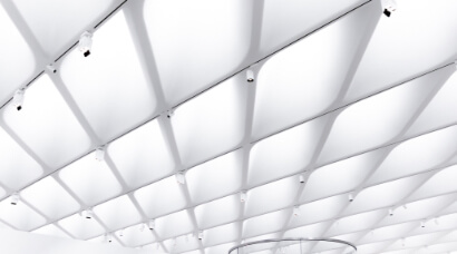 bright white ceiling with lights and sections